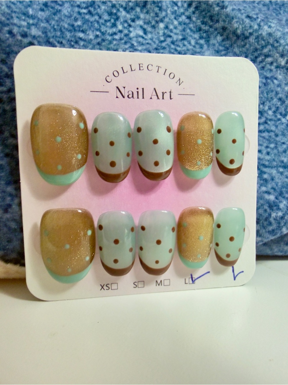 Retro Polka Dot & Mint French Tip Press-On Nails | Coquette Aesthetic size L